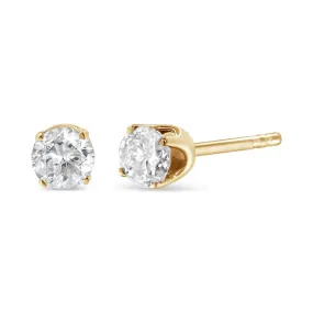 14K Yellow Gold 1/6 Cttw Round Brilliant-Cut Near Colorless Diamond Classic 4-Prong Stud Earrings (J-K Color, SI1-SI2 Clarity)