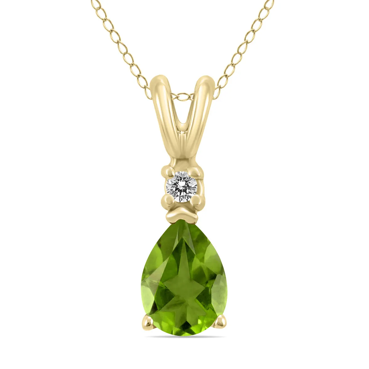 14K Yellow Gold 6X4Mm Pear Peridot And Diamond Pendant