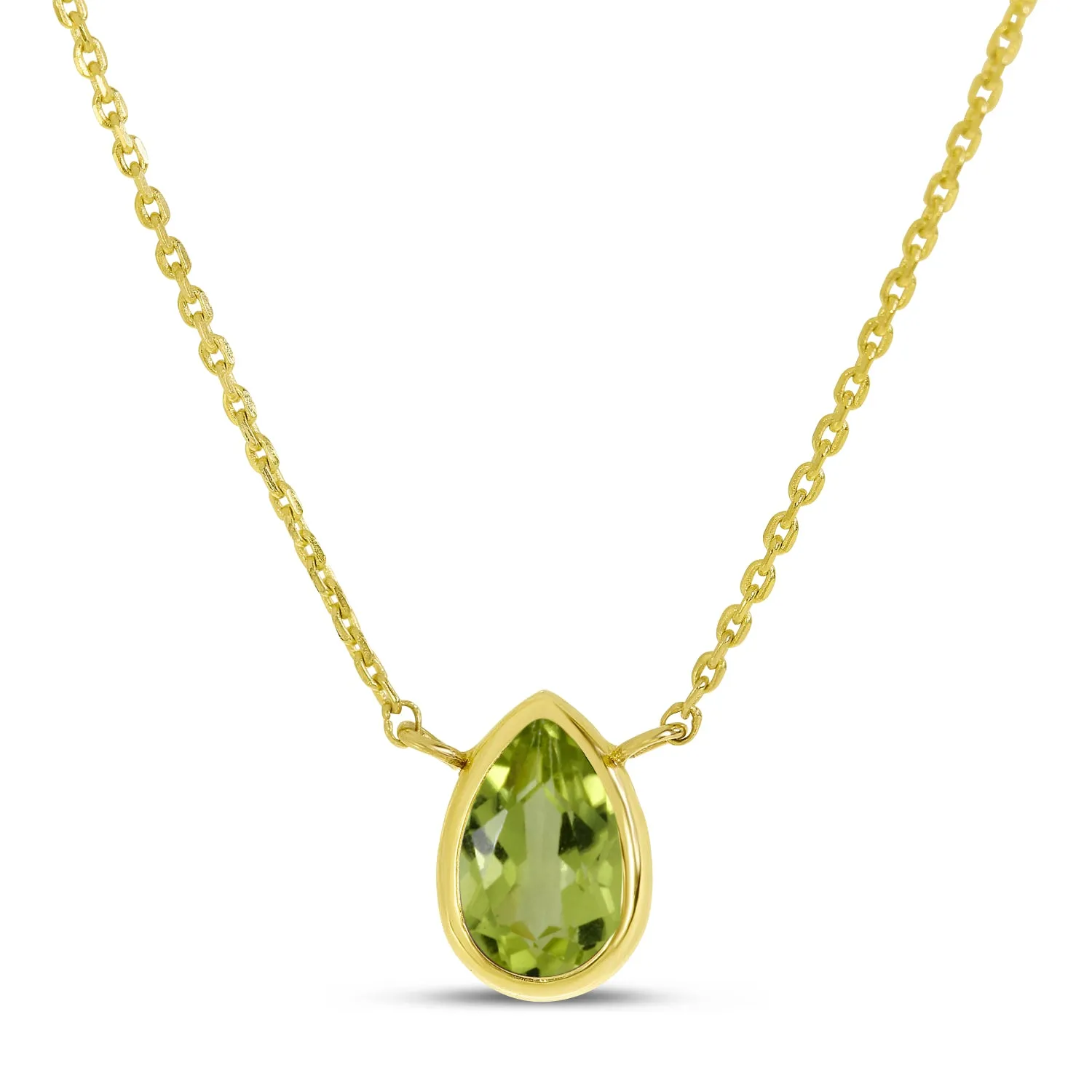 14K Yellow Gold 6x4mm Pear Shaped Peridot Birthstone Necklace