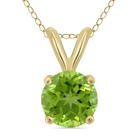 14K Yellow Gold 7Mm Round Peridot Pendant