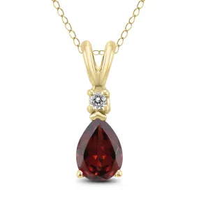 14K Yellow Gold 8X6Mm Pear Garnet And Diamond Pendant