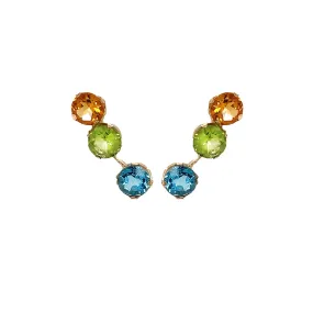 14K Yellow Gold Blue Topaz, Peridot, Citrine Round Gemstones Crawler