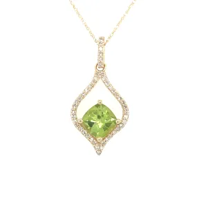 14K Yellow Gold Diamond and Peridot Drop Necklace