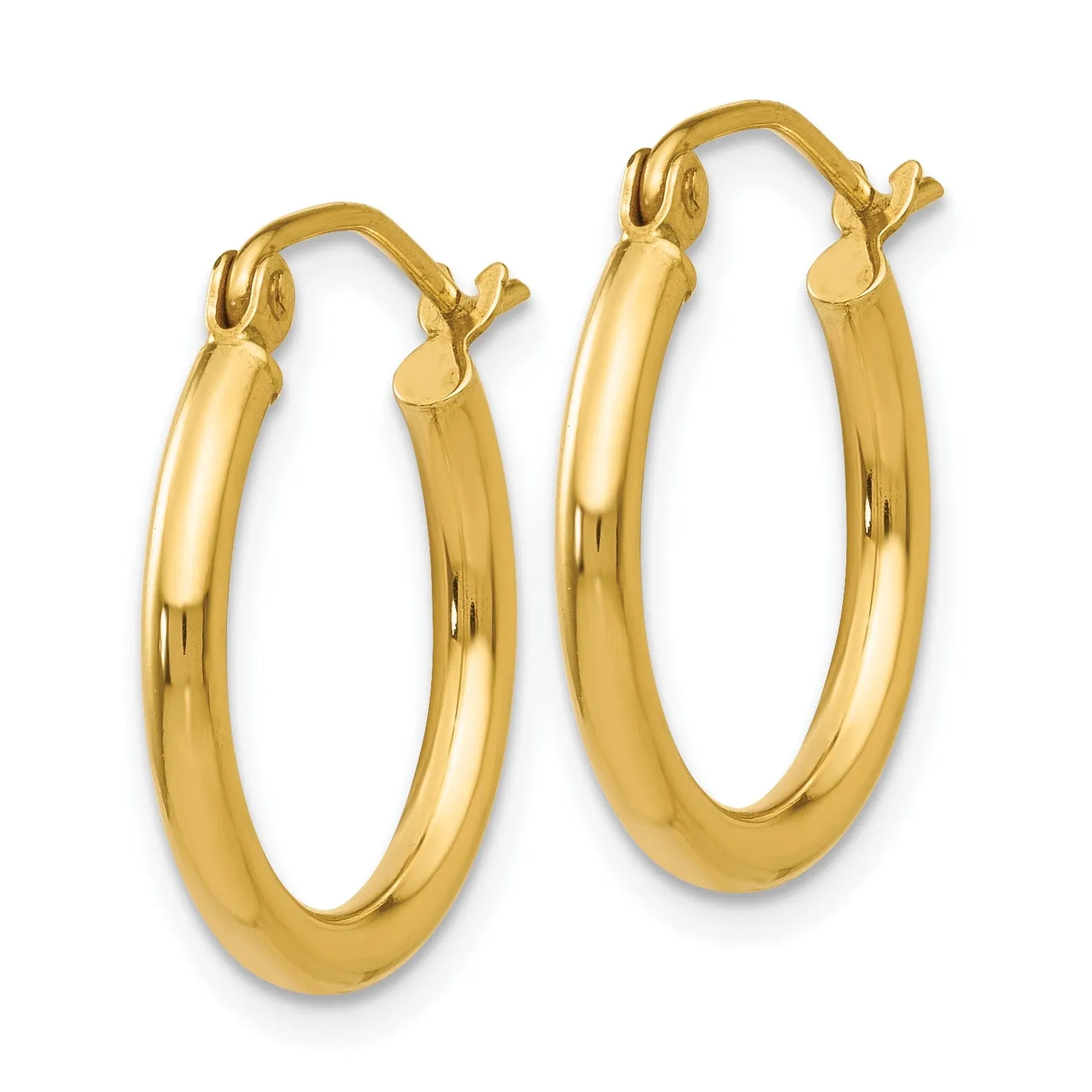 14k Yellow Gold Lightweight Tube 2 MM Thickness Hoop Earrings