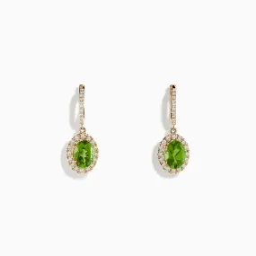 14K Yellow Gold Peridot and Diamond Earrings