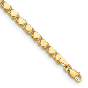 14K Yellow Gold Polished Double-Sided Heart Anklet