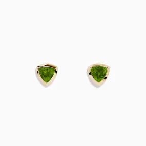 14K Yellow Gold Trillion Cut Peridot Stud Earrings