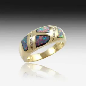 14kt Yellow Gold Opal inlay and Diamond ring