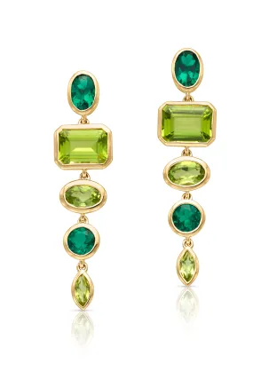 14KY Bezel Set Peridot and Emerald Earrings