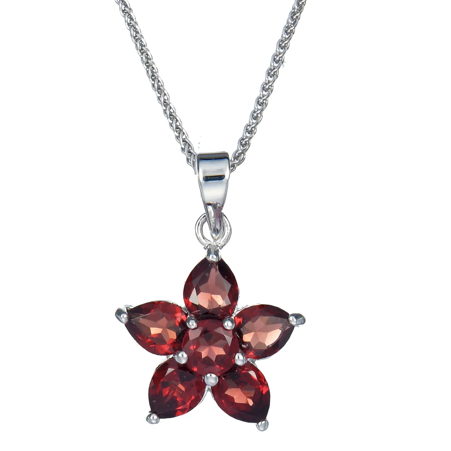 1.60 cttw Garnet Pendant Necklace .925 Sterling Silver With Rhodium 5x4 MM Pear