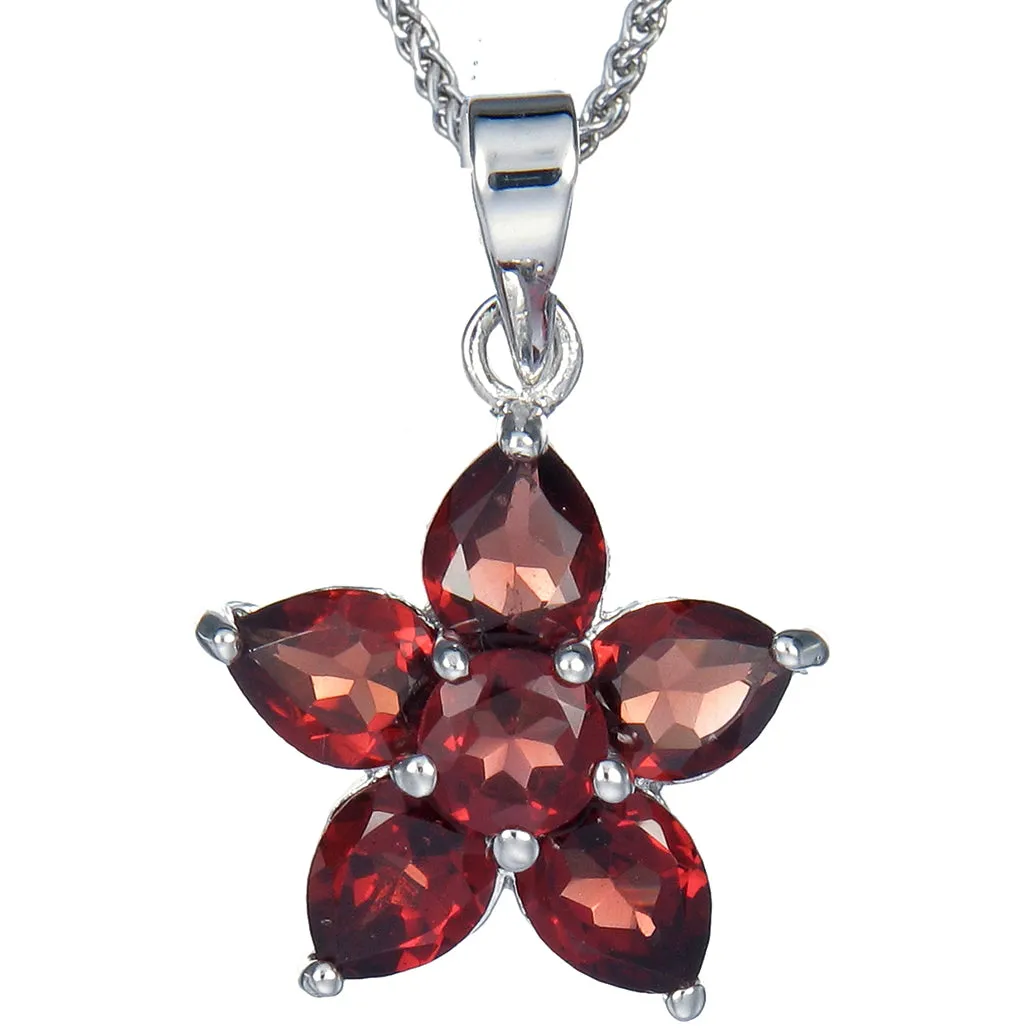 1.60 cttw Garnet Pendant Necklace .925 Sterling Silver With Rhodium 5x4 MM Pear