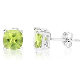 1.80 cttw 6 MM Peridot Stud Earrings 14K White Gold Cushion Cut with Push Backs August Birthstone