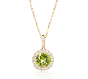 18ct Yellow Gold Diamond & Peridot Cluster Pendant Necklace 17"