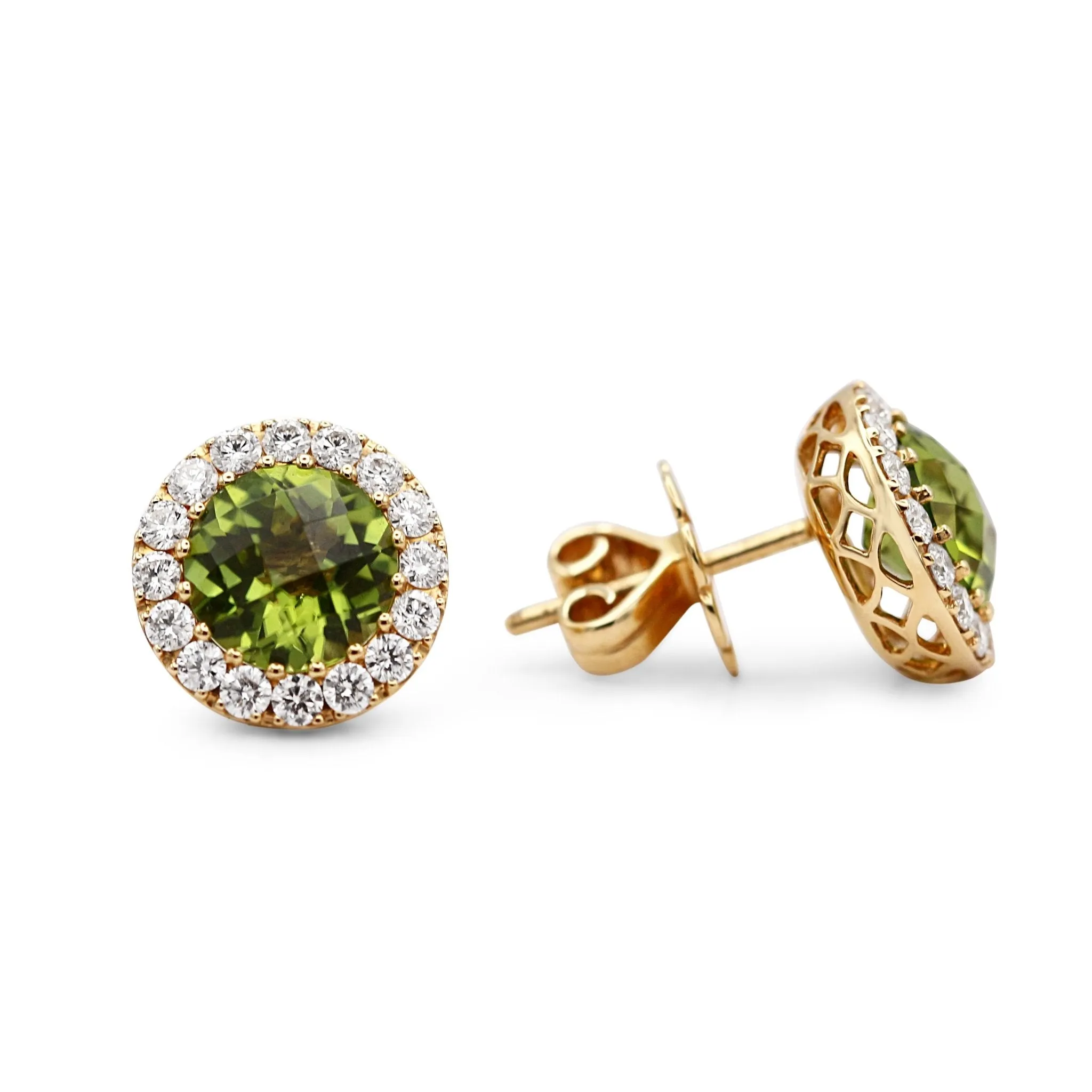 18ct Yellow Gold Diamond & Peridot Cluster Stud Earrings