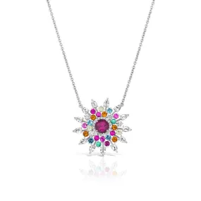 18k Amazonia (cocar) White Gold Necklace With 0.20 Cts Vs-Gh Diamonds  And Rhodolite And Citrine And Topaz And Sapphire And Ruby And Emerald And Peridot