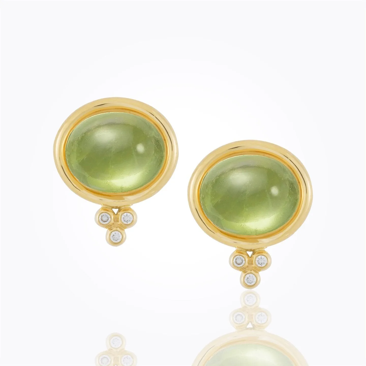 18K Classic Oval Earrings with peridot and diamond