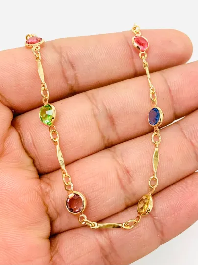 18K Gold Filled Beautiful New Stones Anklet Bracelet 10" With Extension 1.5" / Colorful Anklet / Anklet Bracelet / Tobillera de Pie Para Mujer / Pulsera de Pie Oro Laminado