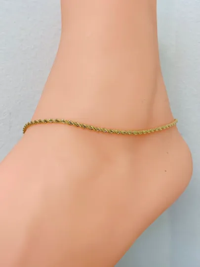 18K Gold Filled Women's Rope Anklet Bracelet 10" Plus Extension 1.5" / Rope Link Bracelet / Anklet / Bracelet / Tobillera de Oro Laminado / Pulsera de Pie Para Mujer