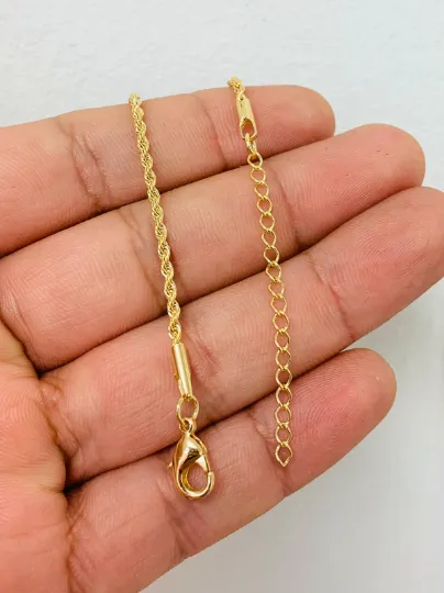 18K Gold Filled Women's Rope Anklet Bracelet 10" Plus Extension 1.5" / Rope Link Bracelet / Anklet / Bracelet / Tobillera de Oro Laminado / Pulsera de Pie Para Mujer