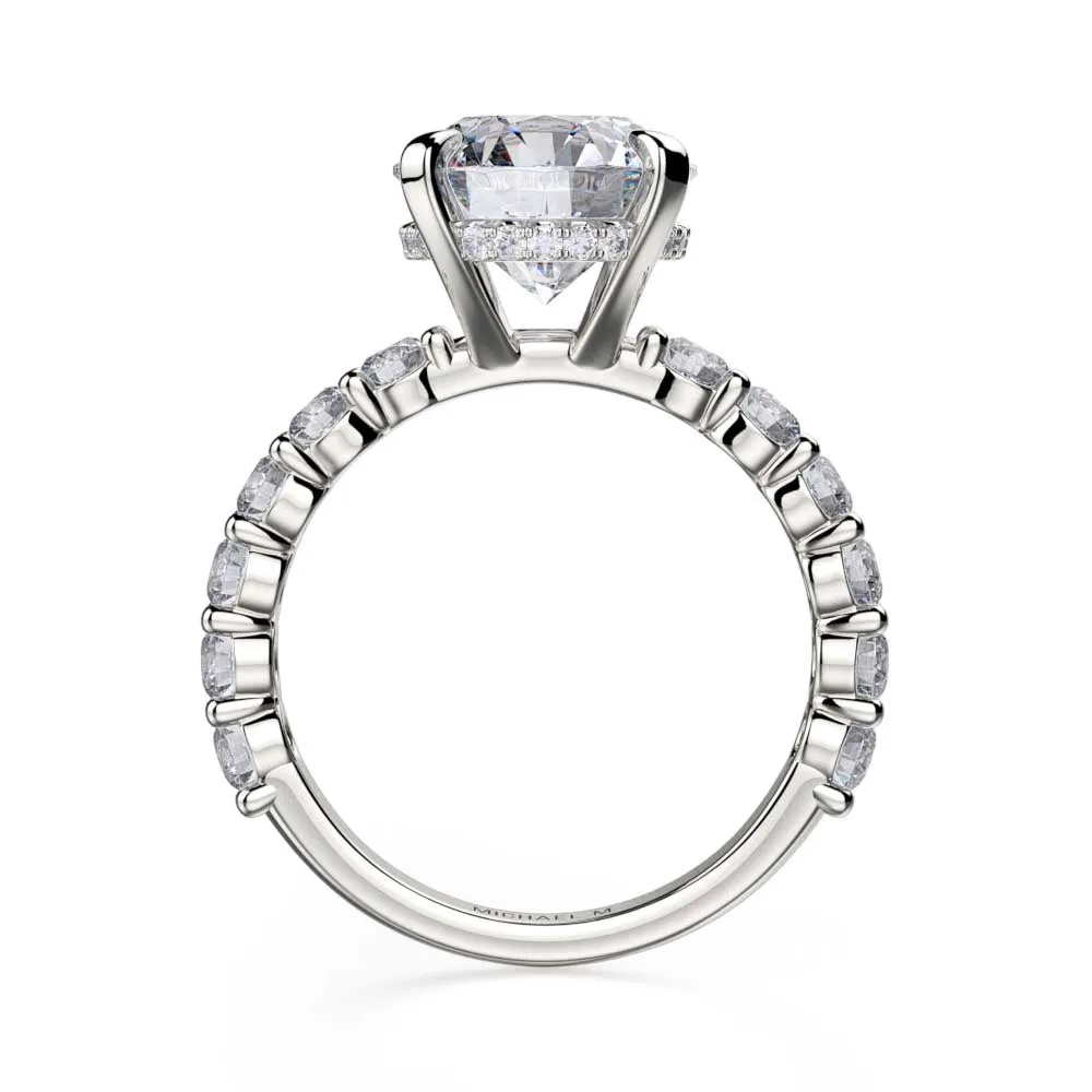 18k White Gold Shared Prong Diamond Engagement Ring with Diamond Hidden halo