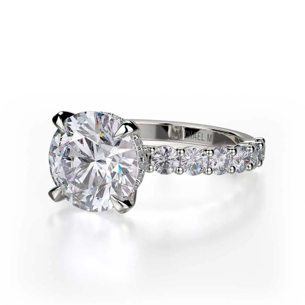 18k White Gold Shared Prong Diamond Engagement Ring with Diamond Hidden halo