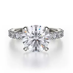 18k White Gold Shared Prong Diamond Engagement Ring with Diamond Hidden halo