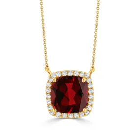 18K Yellow Red Garnet and Natural Diamond 18 inch Necklace