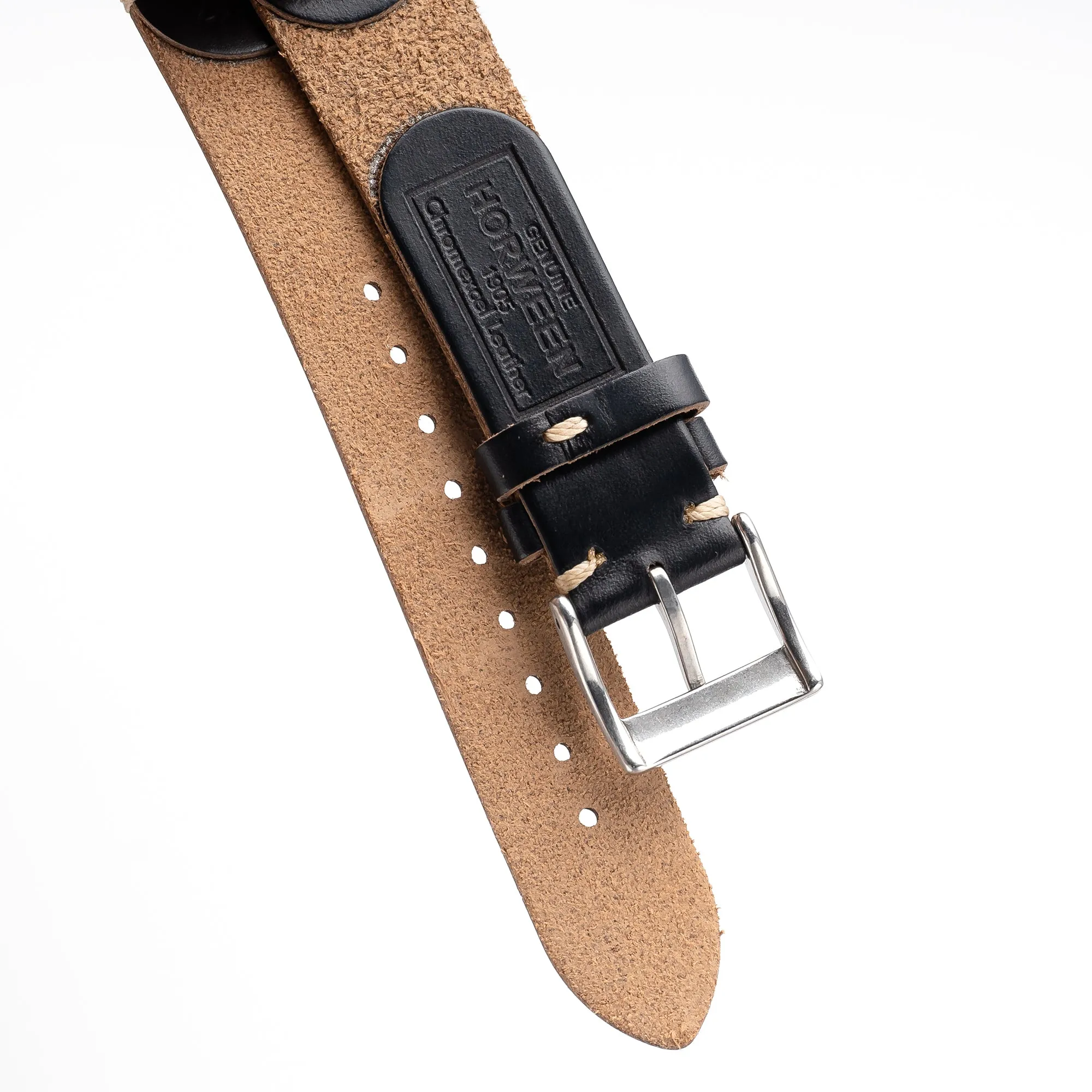 18mm 20mm 22mm Horween Chromexcel Quick Release Handmade Leather Watch Strap - Black