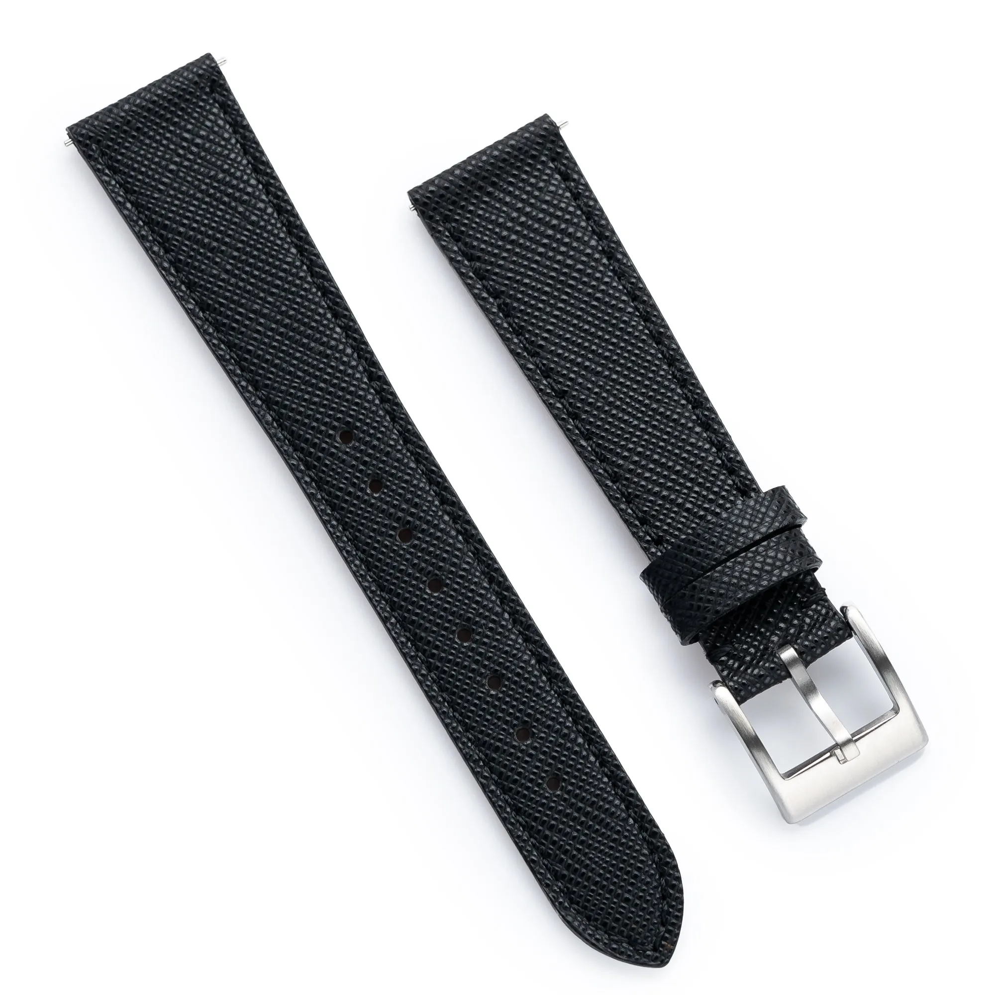 18mm 20mm 22mm Quick Release Tapered Saffiano Leather Watch Strap - Black