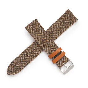 18mm 20mm 22mm Quick Release Wool / Leather Backed Watch Strap - Light Brown Tweed