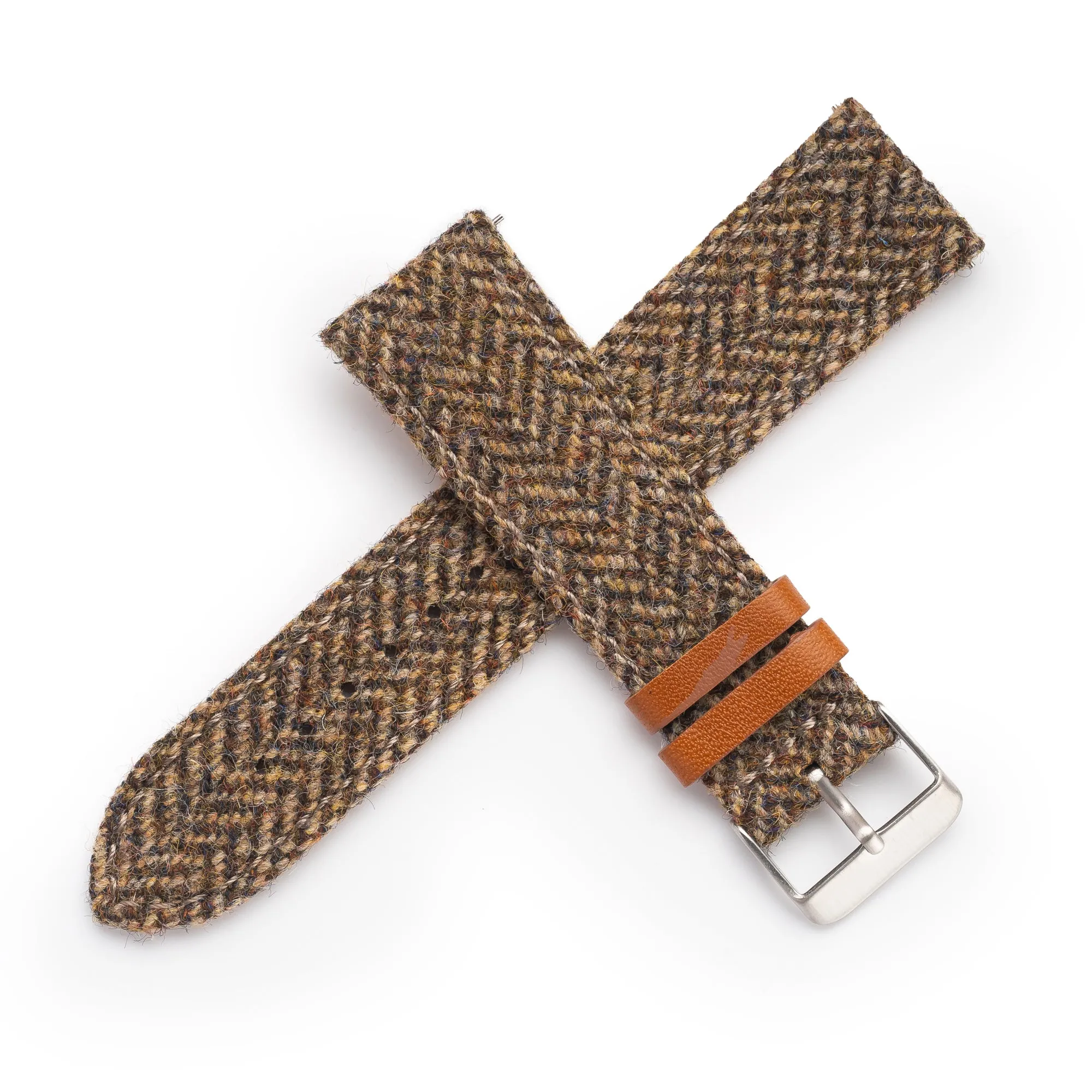 18mm 20mm 22mm Quick Release Wool / Leather Backed Watch Strap - Light Brown Tweed