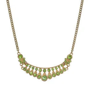 1928 Jewelry Peridot Green Color Crystal Bib Necklace 16"   3" Extender