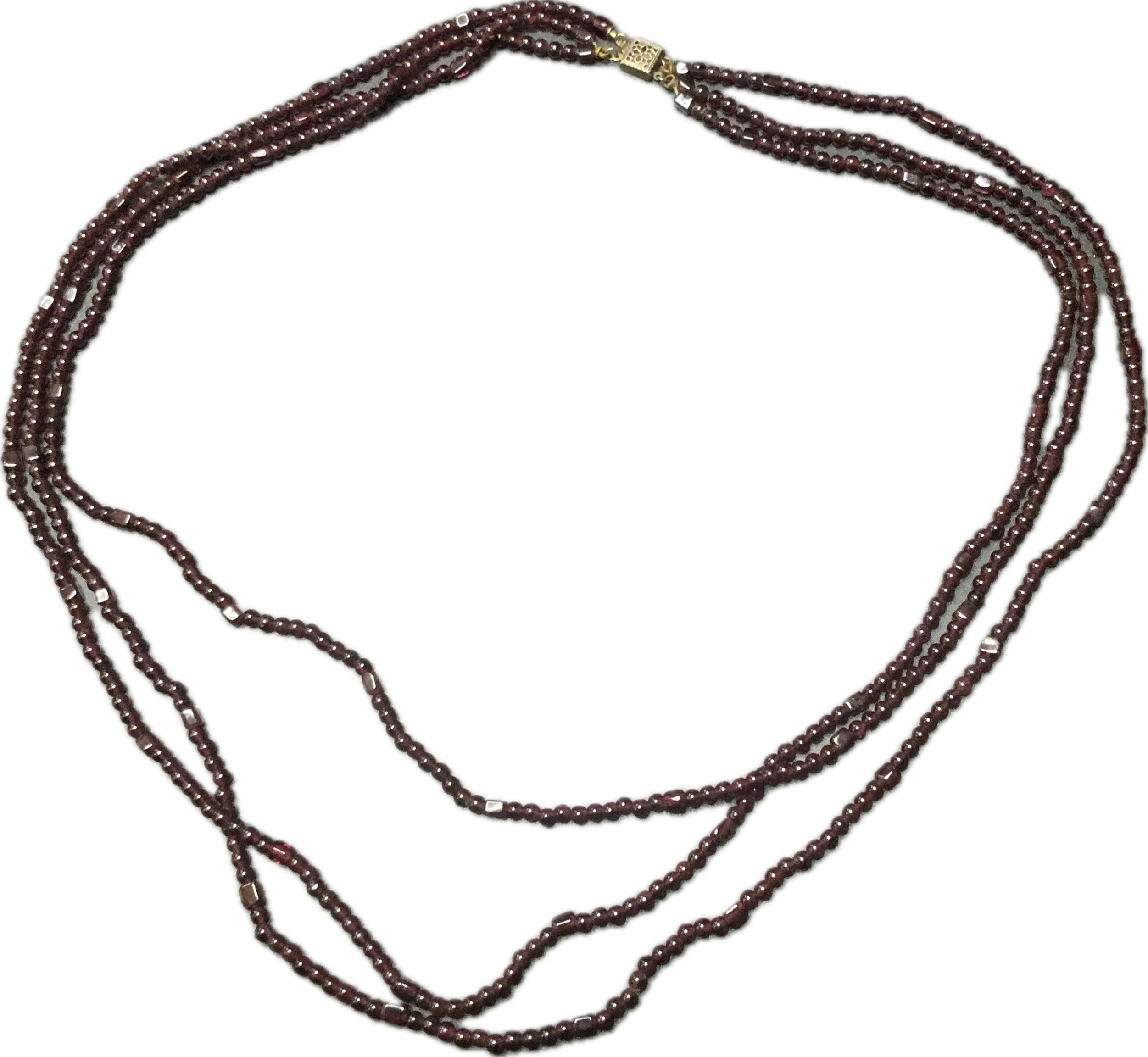 1930s Sterling Clasp & Garnet Triple Strand Necklace