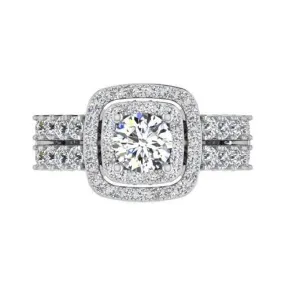 2 Row Diamond Double Halo Engagement Ring