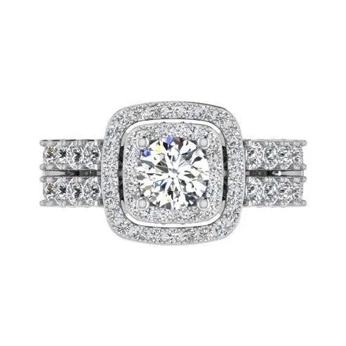 2 Row Diamond Double Halo Engagement Ring