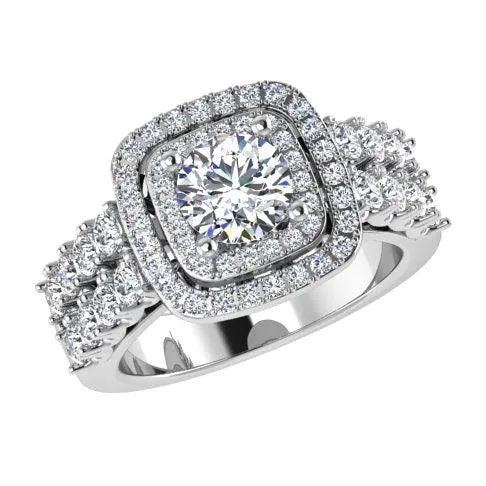 2 Row Diamond Double Halo Engagement Ring