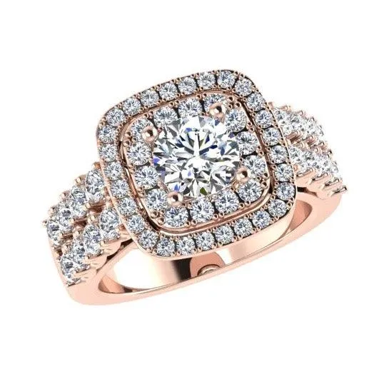 2 Row Diamond Double Halo Engagement Ring