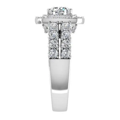 2 Row Diamond Double Halo Engagement Ring