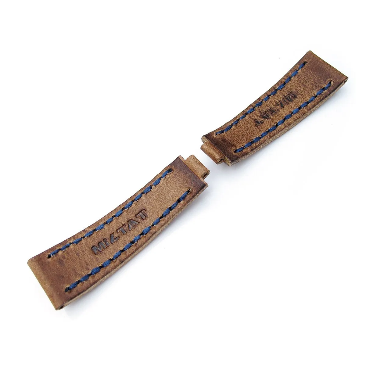 20mm MiLTAT RX Collection 'X' Watch Strap, Matte Brown Pull Up Leather, Navy Blue St. Tailor-made for RX SUB & Explore