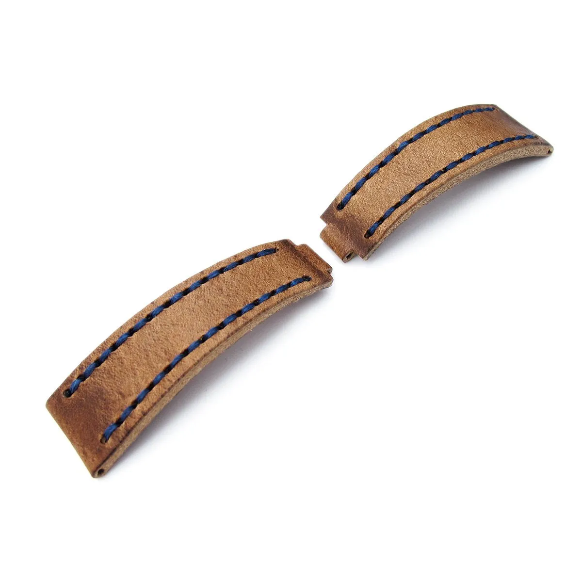 20mm MiLTAT RX Collection 'X' Watch Strap, Matte Brown Pull Up Leather, Navy Blue St. Tailor-made for RX SUB & Explore