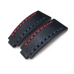 20mm MiLTAT RX 'X' Collection Watch Strap, NERO Black Genuine Calf, Red   Navy Blue St. Tailor-made for RX SUB & Explo