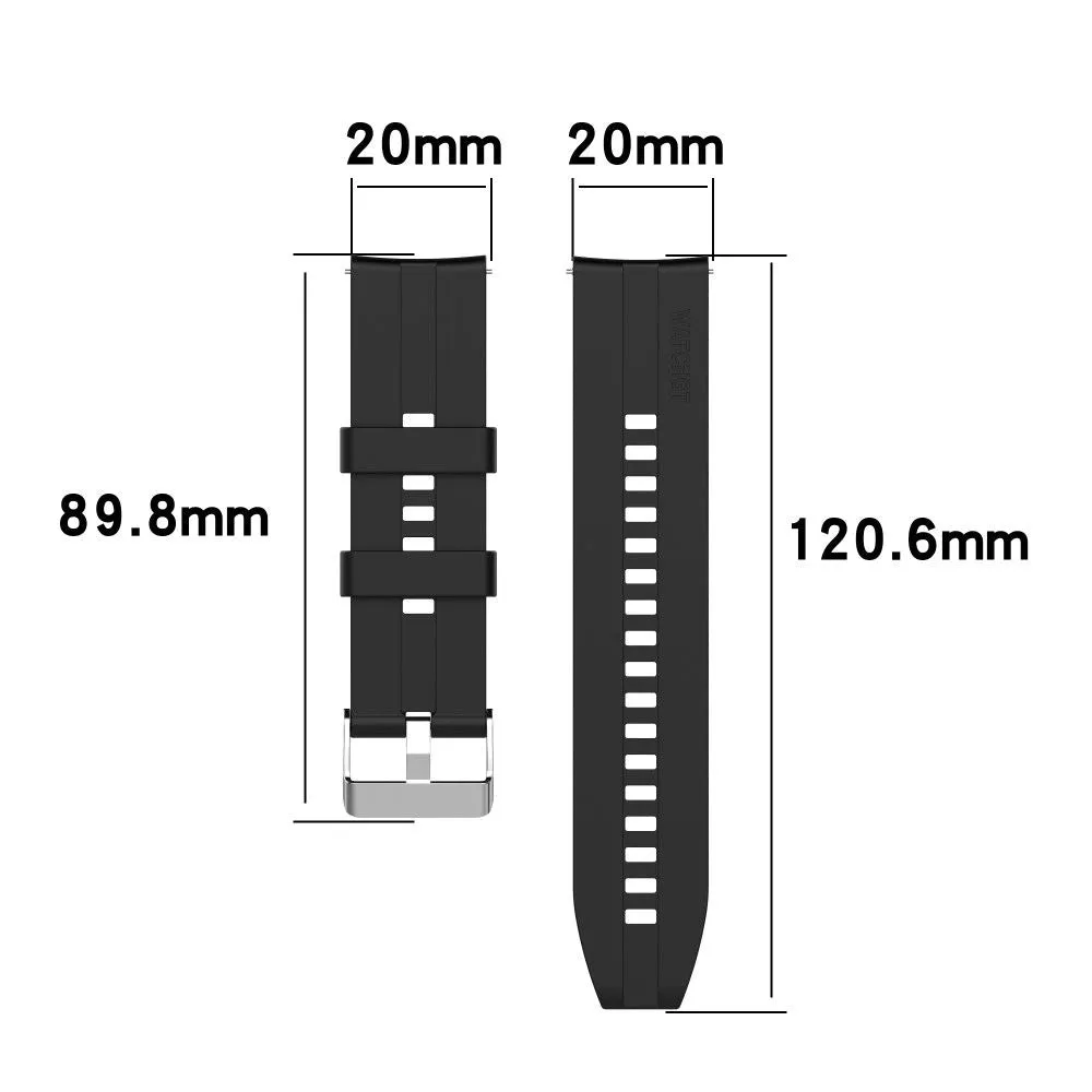 20mm Universal adjustable silicone watch strap - Silver Steel Buckle / Grey