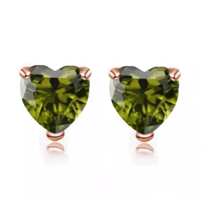 24k Rose Gold Plated 2 Carat Heart Created Peridot Stud Earrings