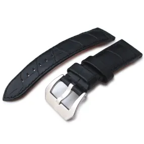 24mm CrocoCalf (Croco Grain) Matte Black Watch Strap with Black Stitches