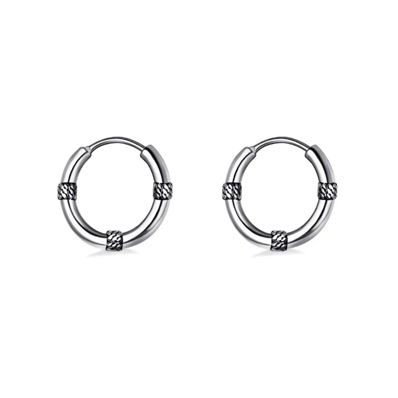 3 pairs of punk stainless steel men's earrings with a sleek plain loop light luxury surround design of vintage hoop earrings