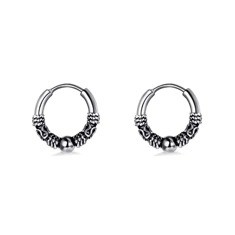 3 pairs of punk stainless steel men's earrings with a sleek plain loop light luxury surround design of vintage hoop earrings