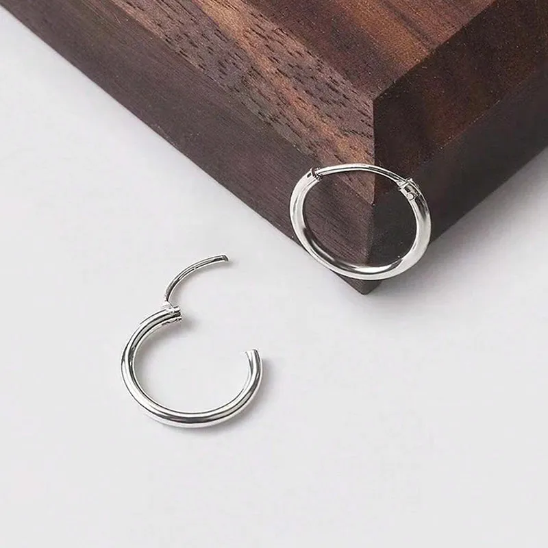 3 pairs of punk stainless steel men's earrings with a sleek plain loop light luxury surround design of vintage hoop earrings