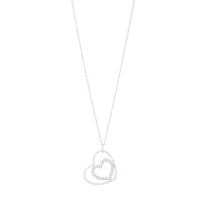 45cm Sterling Silver Open Heart Necklace with Cubic Zirconia