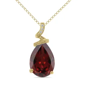 5 Carat Pear Shaped Garnet & Diamond Pendant In 10K Yellow Gold