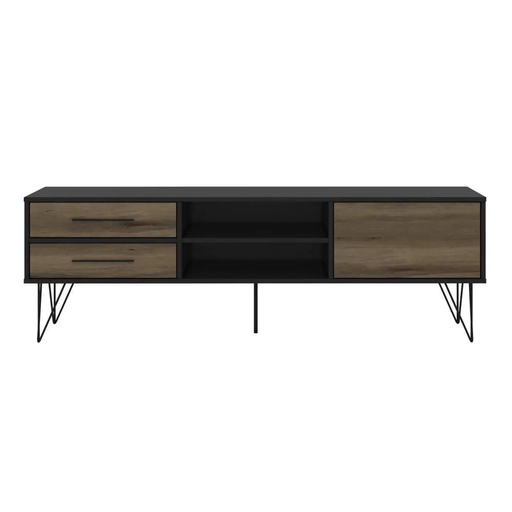 60" Wooden TV Stand with 4 Drawers, Brown and Black By The Urban Port